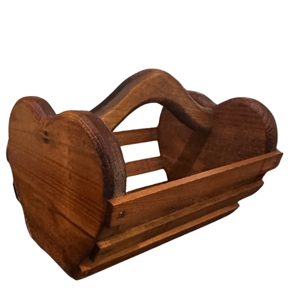 None Other - Vintage Wooden Heart Basket Storage Guest Desk Office catch-all kitchen